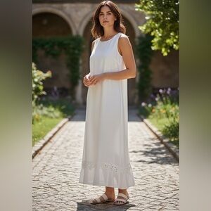 Plaza South Vintage White Linen Embroidered Maxi Dress Size 4 NWT Old Money